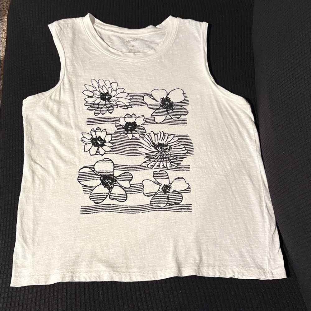 Sonoma White Floral Graphic Muscle Tee